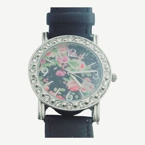 Ladies floral wrist watch rhinestone accent quartz watch gifts for women